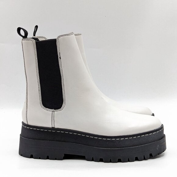 Marc Fisher Women Pauline Chelsea Retro Festival Platform White Leather Boots 9 - Picture 11 of 11